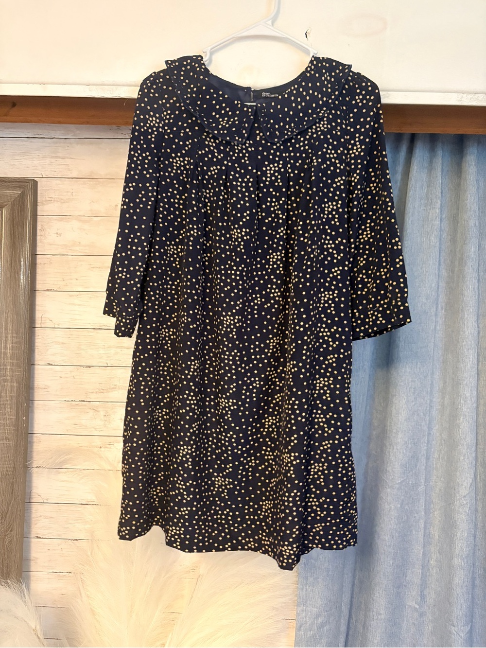 Dear Creatures Navy Polka Dot Shift Dress with Peter Pan Collar